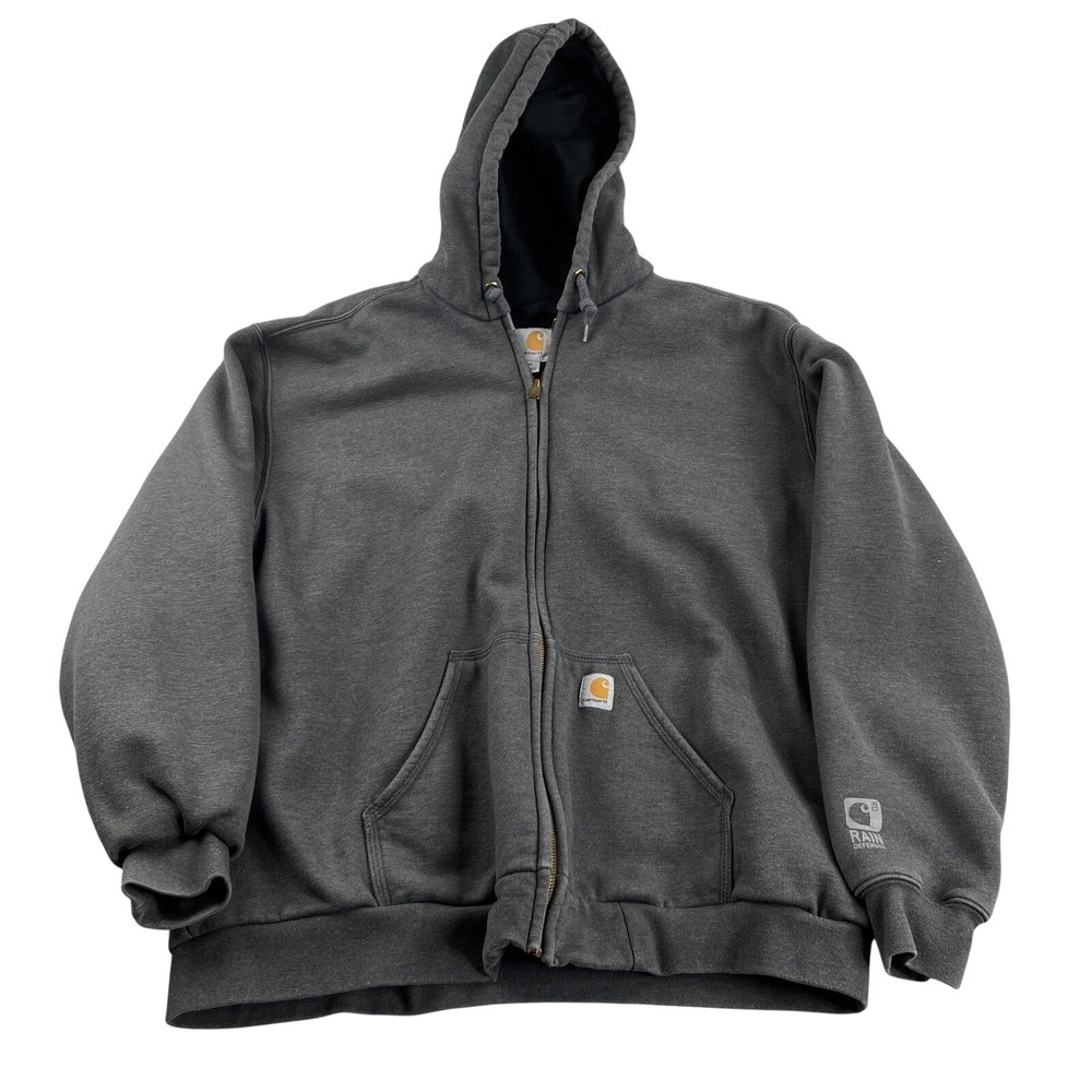 Carhartt Rain Defender Thermal Lined Hoodie XL Gray Men Workwear Full Zip Jacket